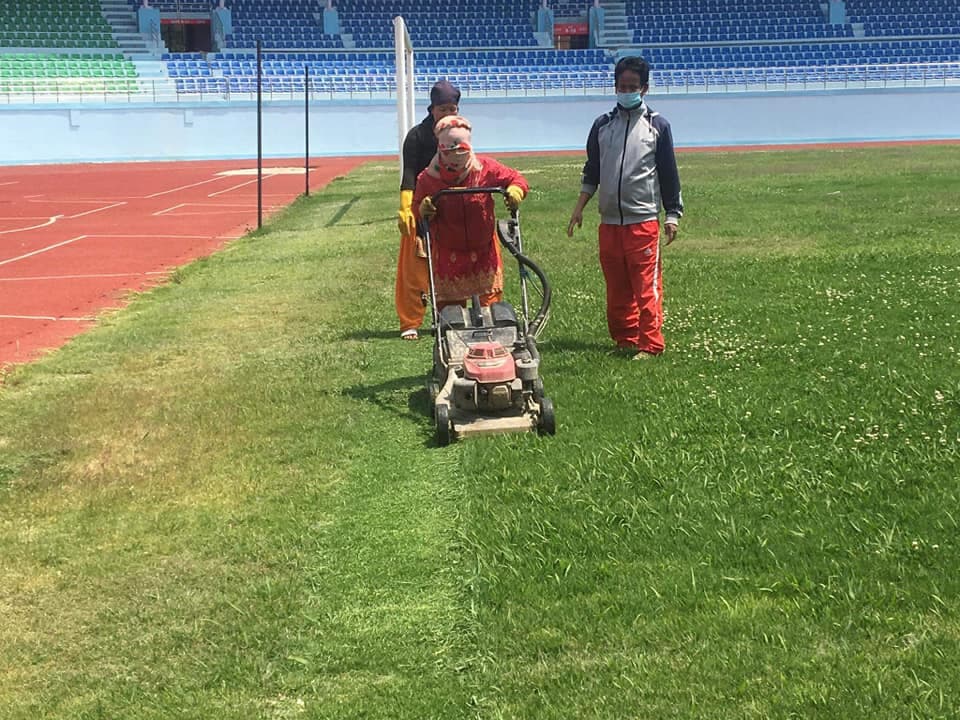 दशरथ रंगशालाको मैदानको मर्मत सुरु